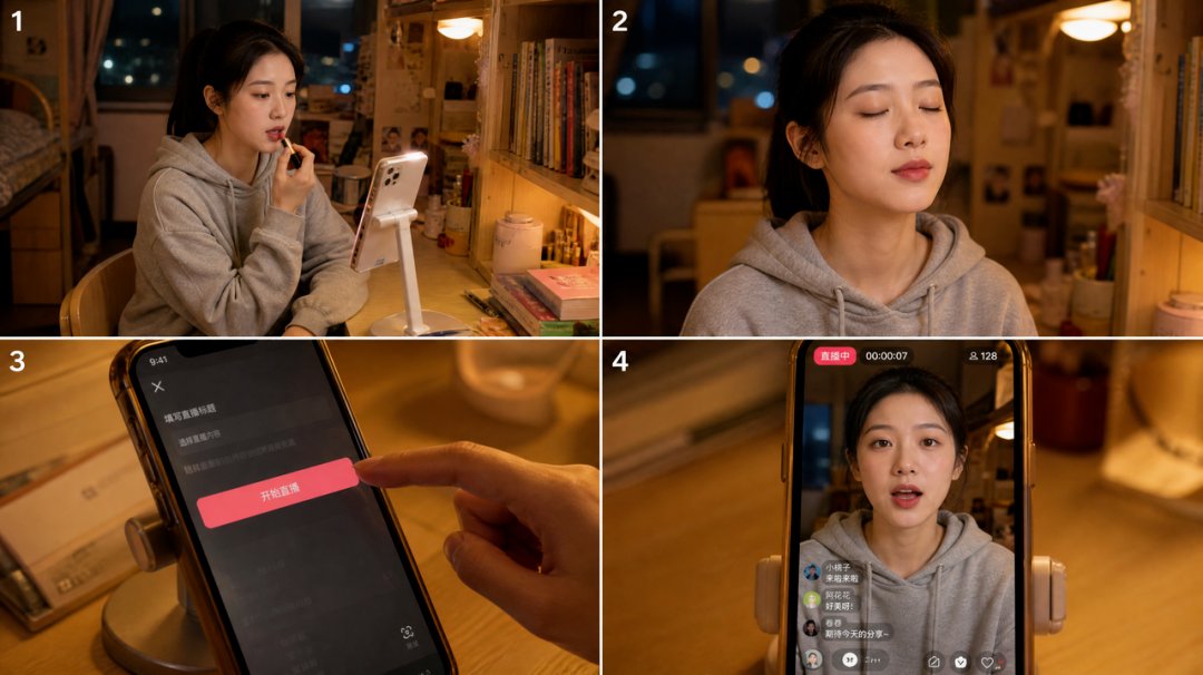 走廊那段走的是方式三，逆光从门缝透进来的效果在提示词里单独写了，不然模型默认平光。